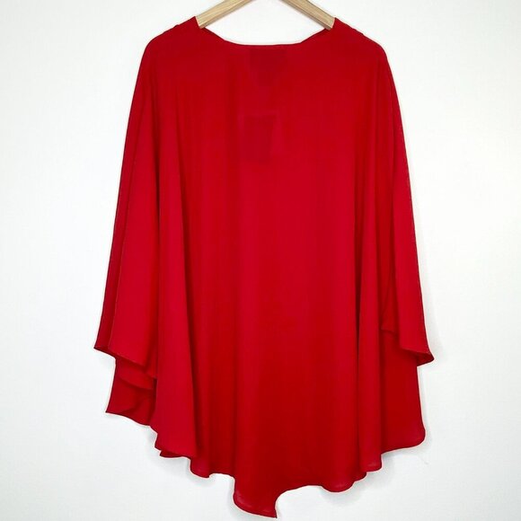 Antthony Originals Red Embroidered Floral Poncho Cape One Size Flowing Dressy - Picture 5 of 11